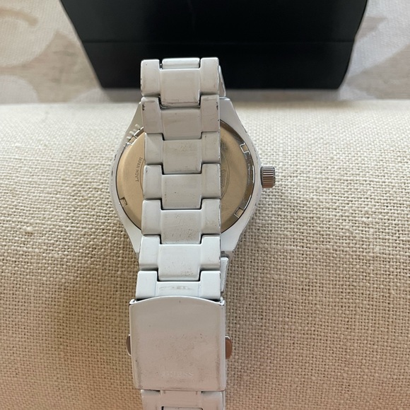Guess Mother of Pearl Swarovski Crystal Large Face White Bracelet Watch 40mm - Picture 12 of 14
